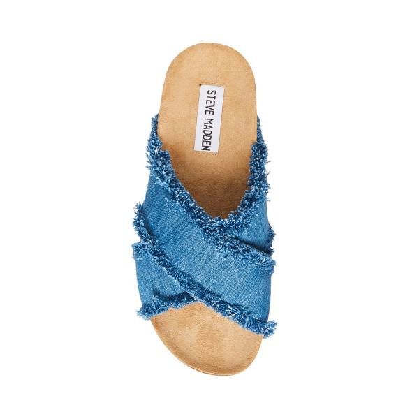 Sandalias Steve Madden Devyn Denim Fabric Feminino Azuis | SM-832PR