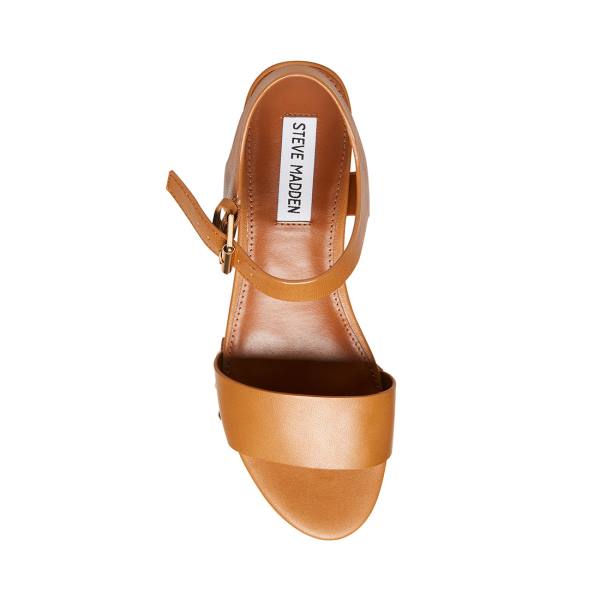 Sandalias Steve Madden Domenica Cognac Couro Feminino Marrom | SM-214HU