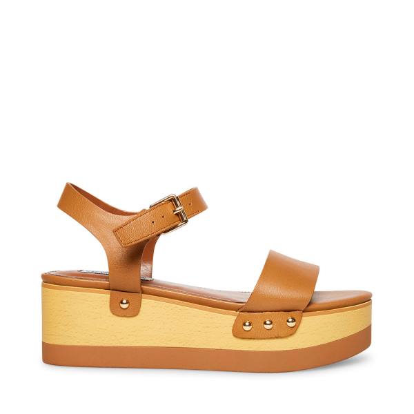 Sandalias Steve Madden Domenica Cognac Couro Feminino Marrom | SM-214HU