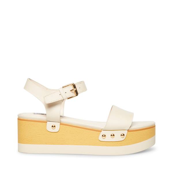 Sandalias Steve Madden Domenica Couro Feminino Branco | SM-342AT