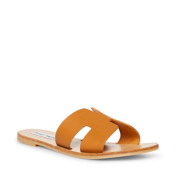 Sandalias Steve Madden Greece Cognac Couro Feminino Marrom | SM-240OQ