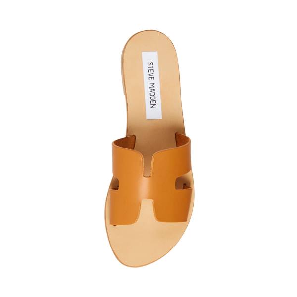 Sandalias Steve Madden Greece Cognac Couro Feminino Marrom | SM-240OQ