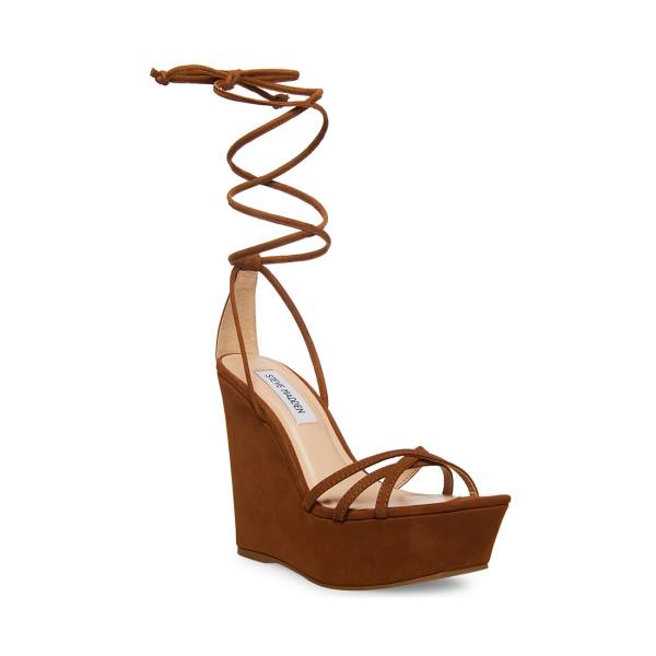 Sandalias Steve Madden Linda Cognac Nubuck Feminino Marrom | SM-352ZY