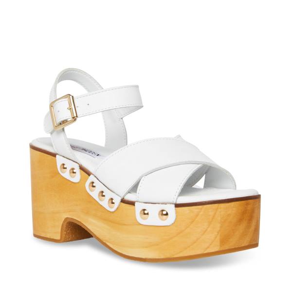 Sandalias Steve Madden Mosco Couro Feminino Branco | SM-748SN