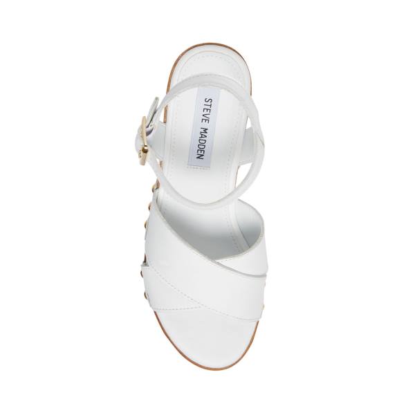 Sandalias Steve Madden Mosco Couro Feminino Branco | SM-748SN