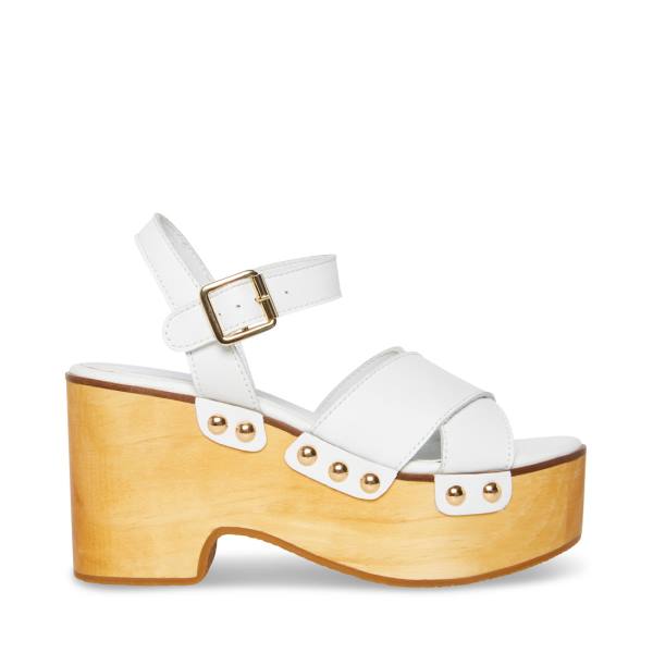 Sandalias Steve Madden Mosco Couro Feminino Branco | SM-748SN