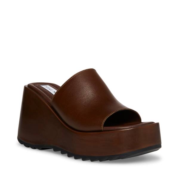 Sandalias Steve Madden Pepe30 Cognac Couro Feminino Marrom | SM-496VO