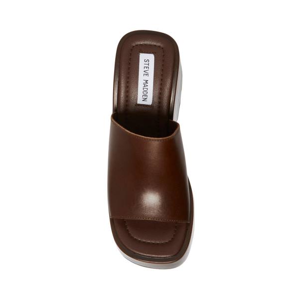 Sandalias Steve Madden Pepe30 Cognac Couro Feminino Marrom | SM-496VO