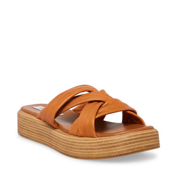 Sandalias Steve Madden Salita Tan Couro Feminino Marrom | SM-901OP