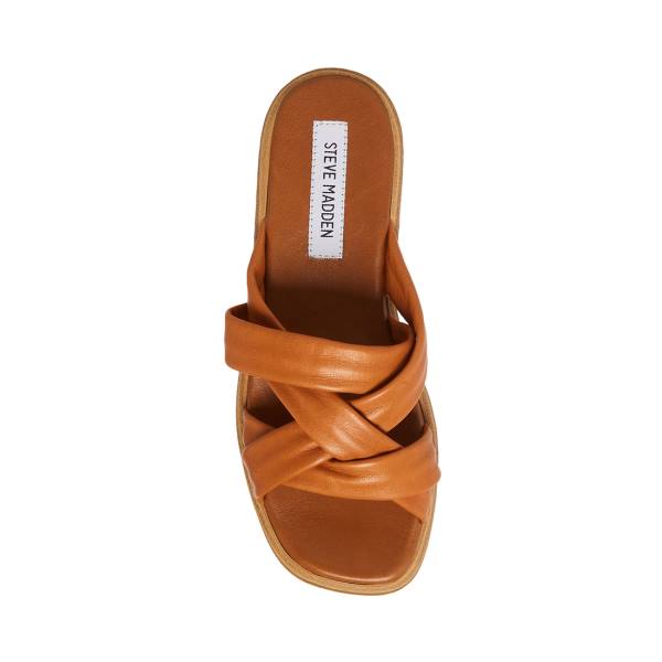 Sandalias Steve Madden Salita Tan Couro Feminino Marrom | SM-901OP