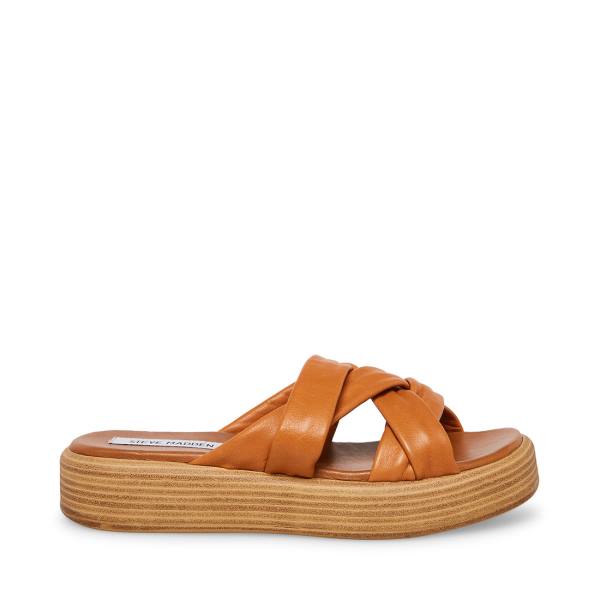 Sandalias Steve Madden Salita Tan Couro Feminino Marrom | SM-901OP