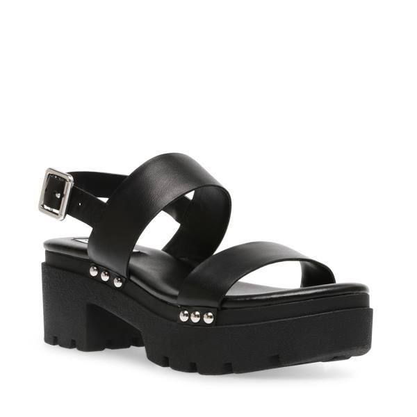 Sandalias Steve Madden Shawn Couro Feminino Pretas | SM-230VR