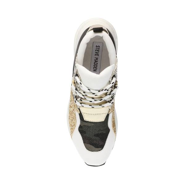 Tenis Steve Madden Cliff Couro Feminino Branco Douradas | SM-769CY