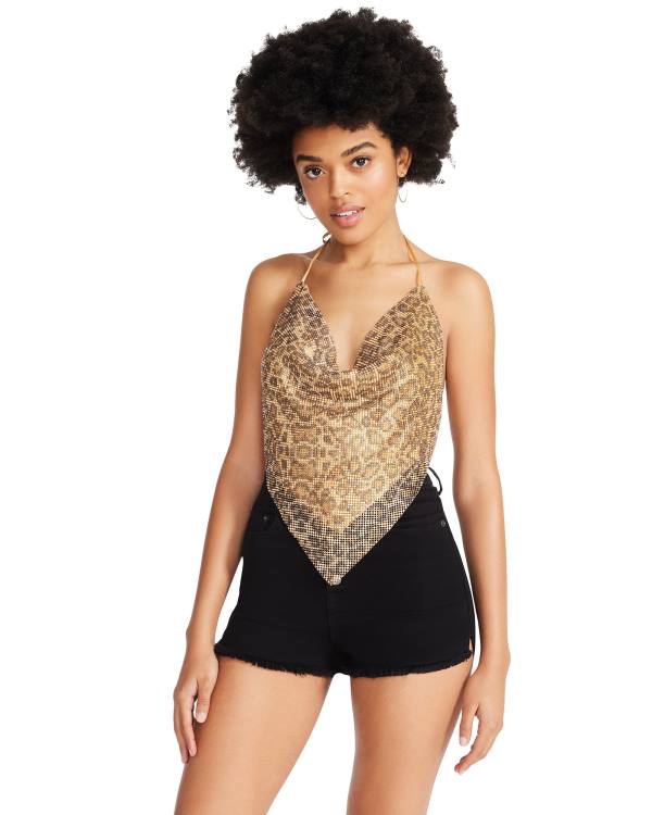 Tops Steve Madden Barely There Rhinestone Halter Feminino Prateadas | SM-097JR