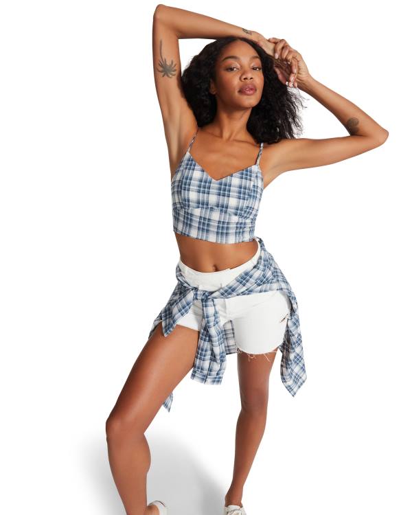 Tops Steve Madden Checkered Tank Feminino Azuis | SM-607WO