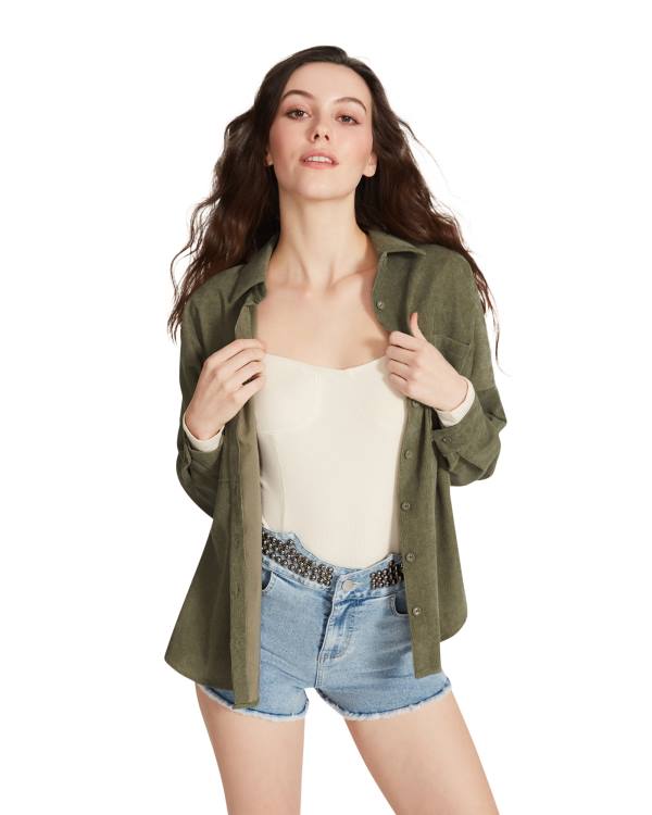 Tops Steve Madden Courdoroy Button Up Shirt Feminino Verde Oliva | SM-867KZ