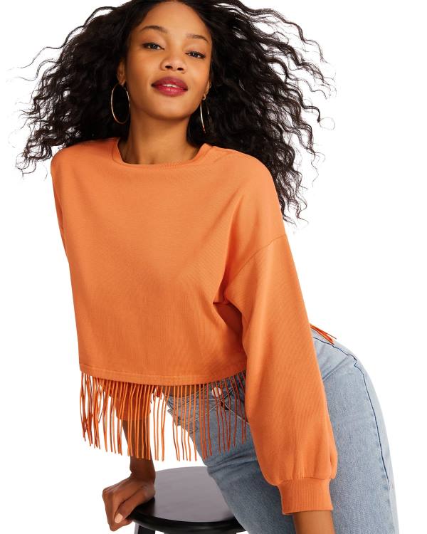 Tops Steve Madden Fringe Crew Neck Feminino Laranja | SM-941CG