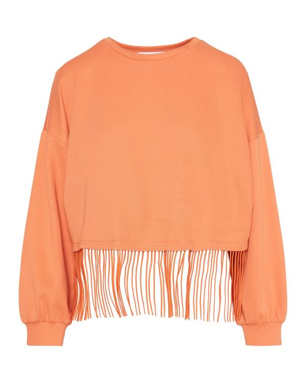 Tops Steve Madden Fringe Crew Neck Feminino Laranja | SM-941CG