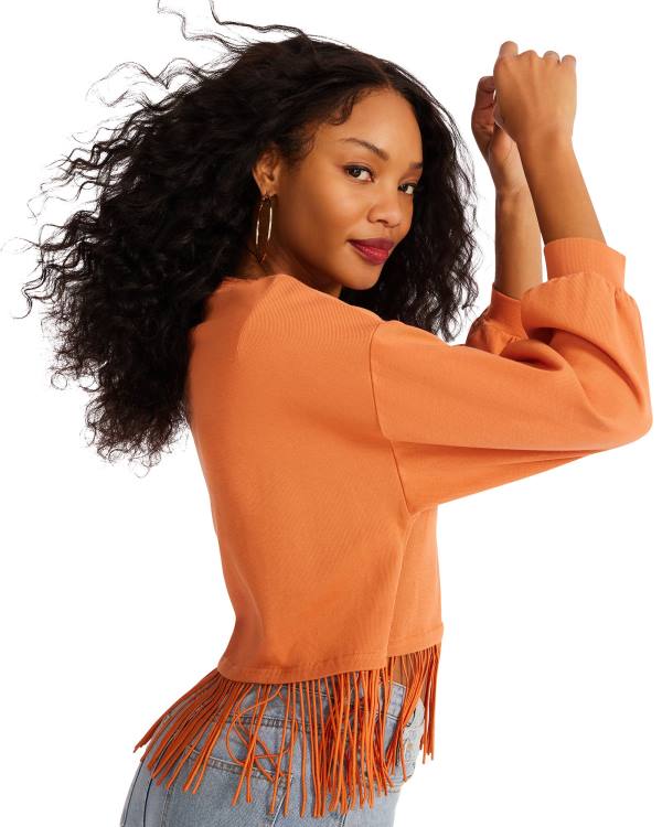 Tops Steve Madden Fringe Crew Neck Feminino Laranja | SM-941CG