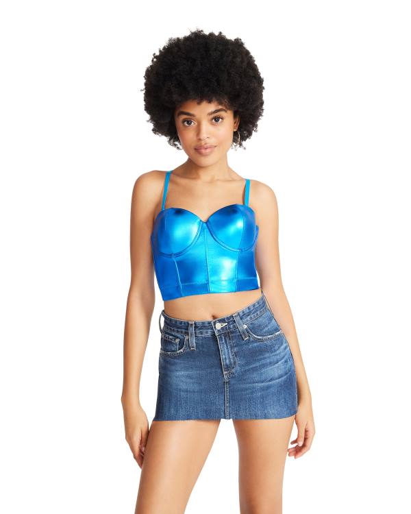 Tops Steve Madden Metallic Bustier Feminino Azuis | SM-039CH