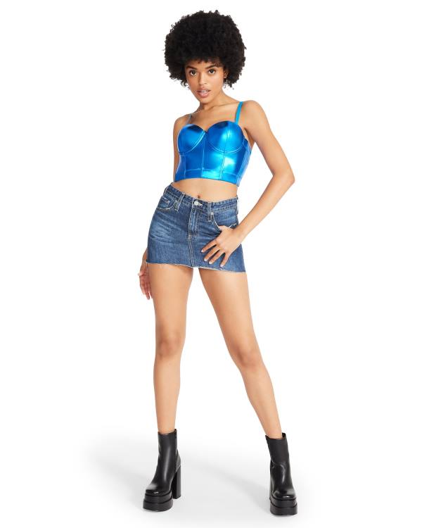 Tops Steve Madden Metallic Bustier Feminino Azuis | SM-039CH