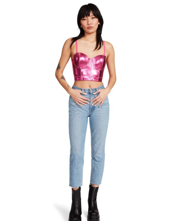 Tops Steve Madden Metallic Bustier Feminino Rosa | SM-049GX