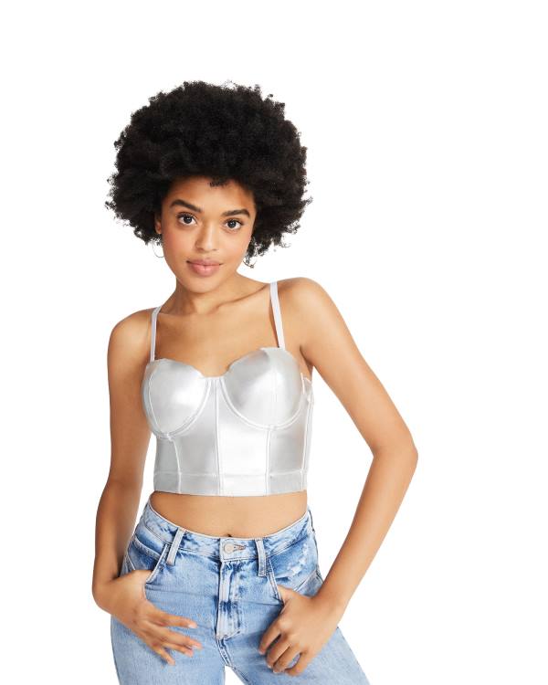 Tops Steve Madden Metallic Bustier Feminino Prateadas | SM-579QW