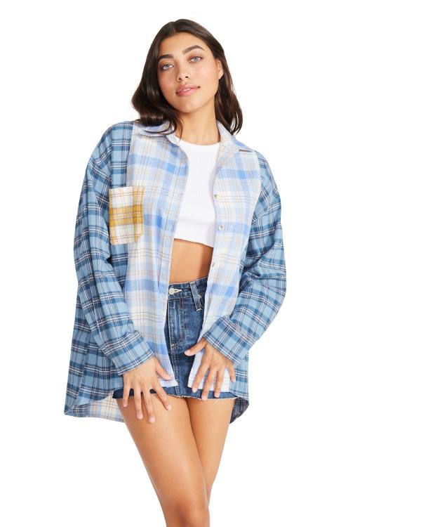 Tops Steve Madden Multi Plaid Feminino Azuis Multicoloridas | SM-650ZY