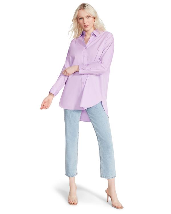 Tops Steve Madden Oversized Button Up Feminino Roxo | SM-394JX