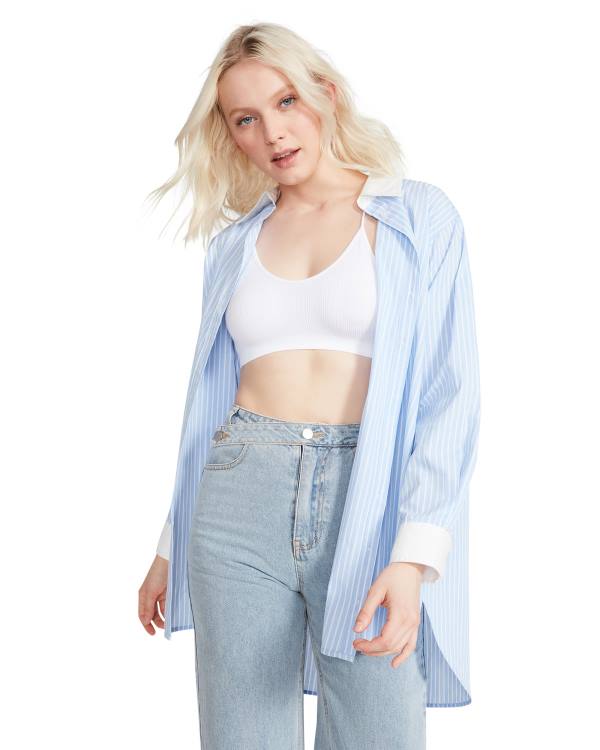 Tops Steve Madden Oversized Button Up Feminino Azuis | SM-693CI