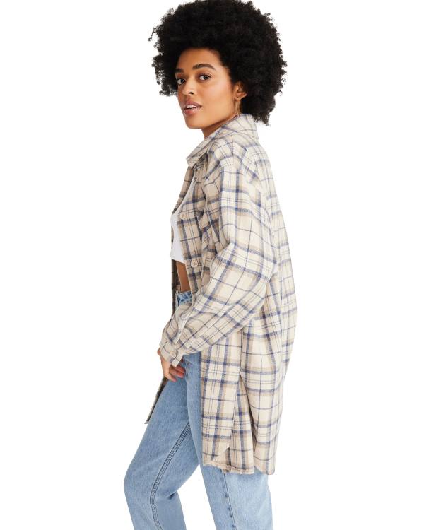 Tops Steve Madden Oversized Plaid Flannel Taupe Feminino Cinzentas Marrom | SM-826JH