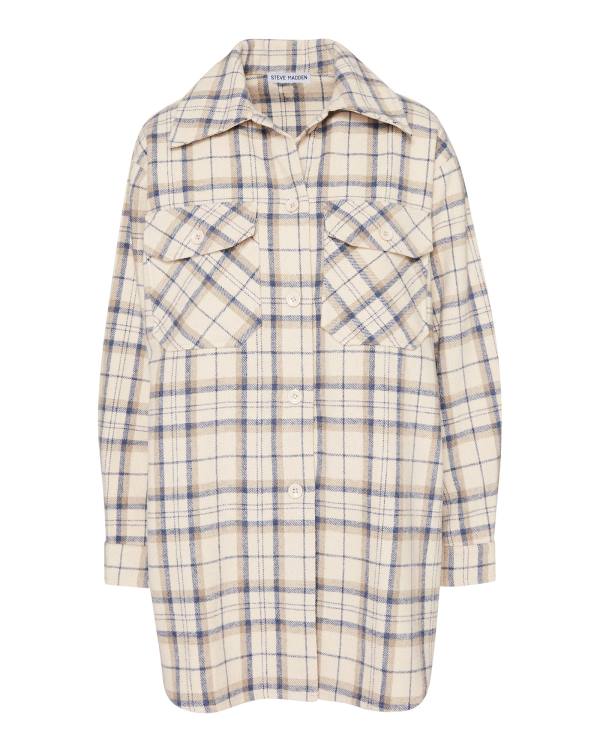 Tops Steve Madden Oversized Plaid Flannel Taupe Feminino Cinzentas Marrom | SM-826JH