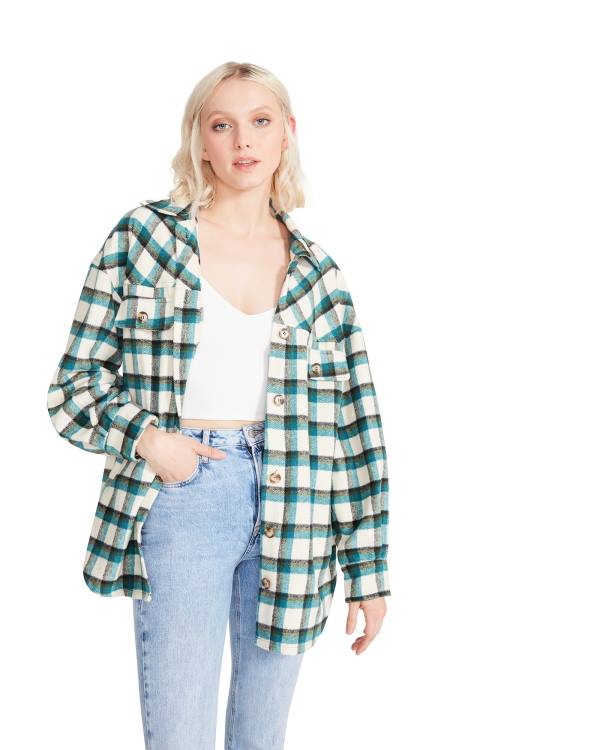 Tops Steve Madden Plaid Button Down Feminino Verdes | SM-185ER