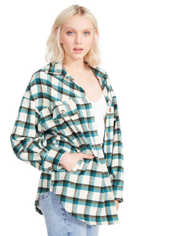 Tops Steve Madden Plaid Button Down Feminino Verdes | SM-185ER