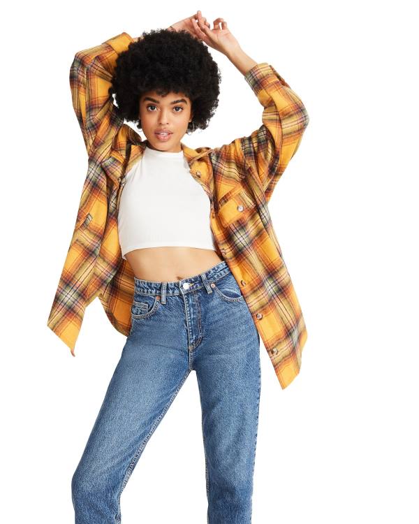 Tops Steve Madden Plaid Flannel Feminino Laranja | SM-295ZM