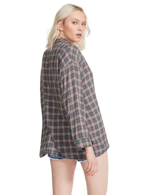 Tops Steve Madden Plaid Flannel Feminino Cinzentas Escuro | SM-801MI