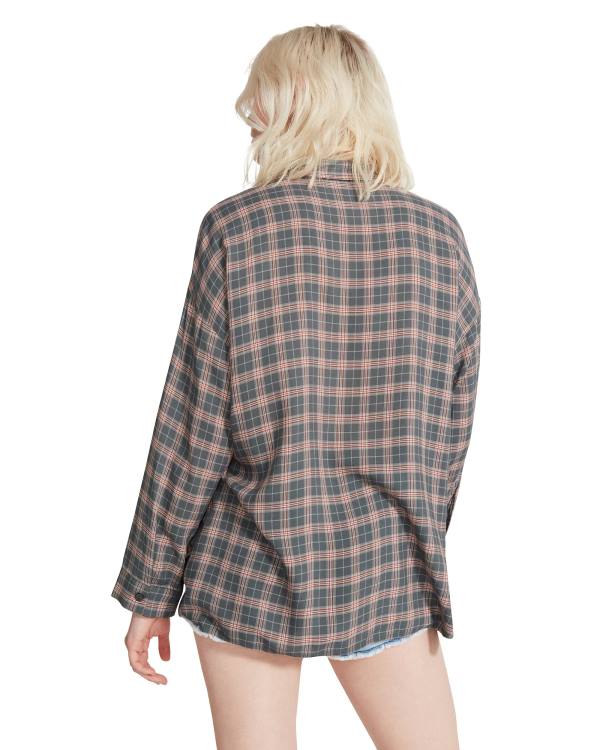 Tops Steve Madden Plaid Flannel Feminino Cinzentas Escuro | SM-801MI