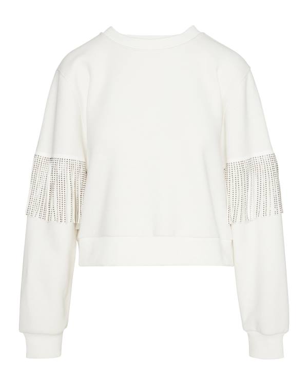 Tops Steve Madden Rhinestone Fringe Crew Neck Feminino Branco | SM-185RJ