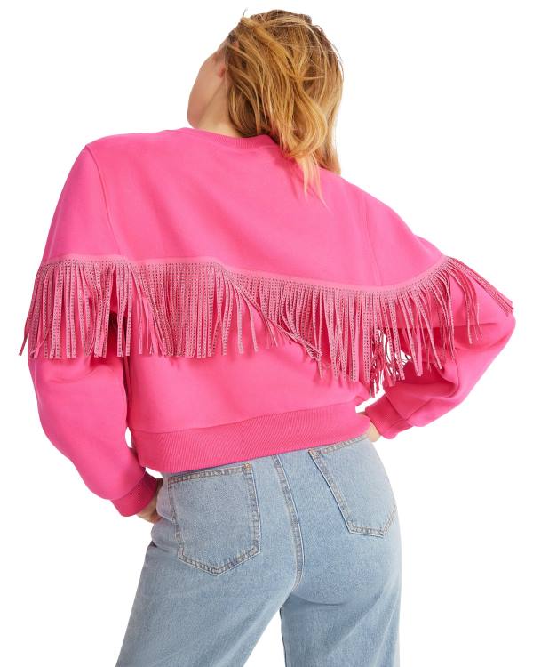 Tops Steve Madden Rhinestone Fringe Crew Neck Feminino Rosa | SM-462CR