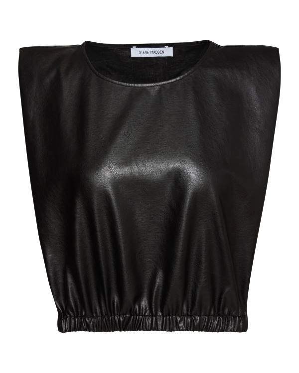 Tops Steve Madden Shoulder Pad Cropped Tank Feminino Pretas | SM-156AE