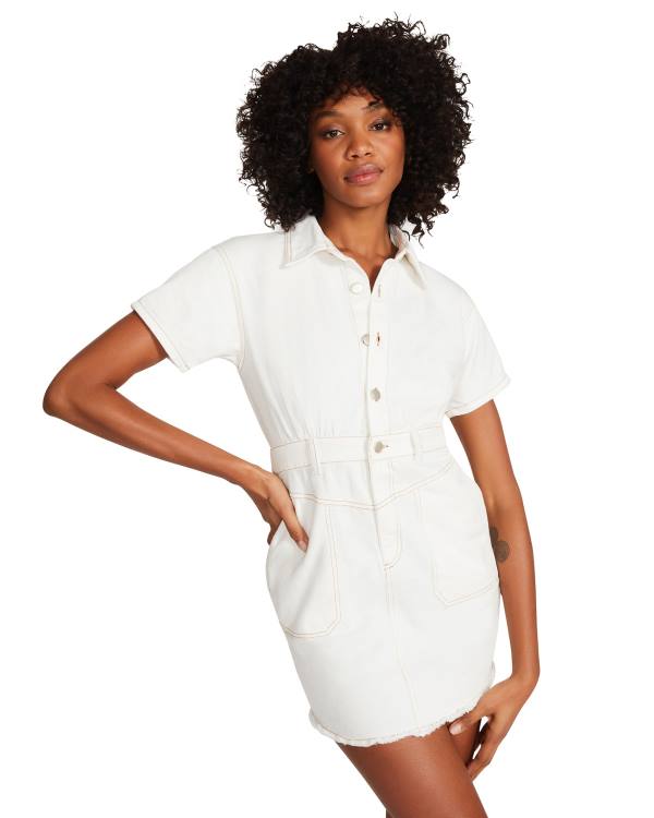 Vestidos Steve Madden Denim Button Up Feminino Branco | SM-398FA