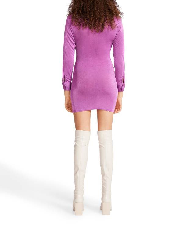 Vestidos Steve Madden Long Sleeve Button Up Violet Feminino Roxo | SM-652QS