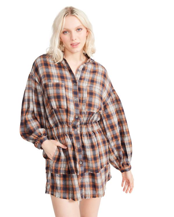 Vestidos Steve Madden Plaid Feminino Azuis Multicoloridas | SM-418RT