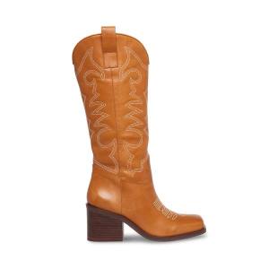 Botas Steve Madden Stampede Tan Couro Feminino Marrom | SM-081ZH