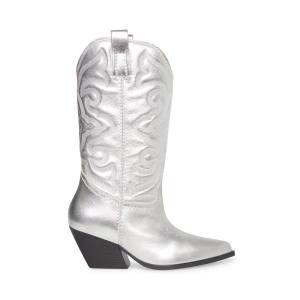 Botas Steve Madden West Couro Feminino Prateadas | SM-481KM