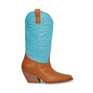 Botas Steve Madden West Tan Feminino Marrom Azuis | SM-493HC