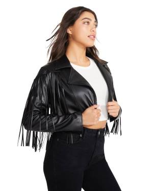 Casaco Steve Madden Fringe Faux Couro Feminino Pretas | SM-619OF