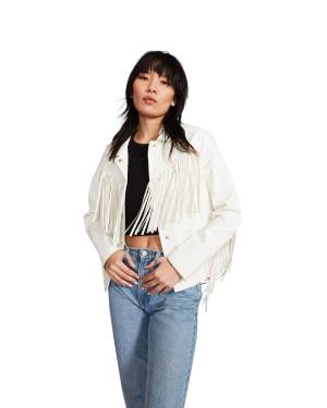 Casaco Steve Madden Fringe Feminino Branco | SM-586VG