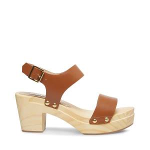 Salto Alto Steve Madden Fabee Cognac Couro Heel Feminino Marrom | SM-752YB