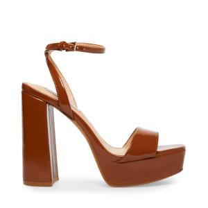 Salto Alto Steve Madden Lessa Cognac Envernizados Heel Feminino Marrom | SM-473LJ